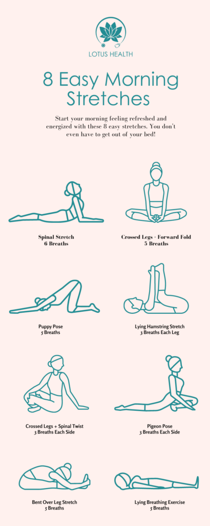 easy morning stretches infographic for beginner yoga